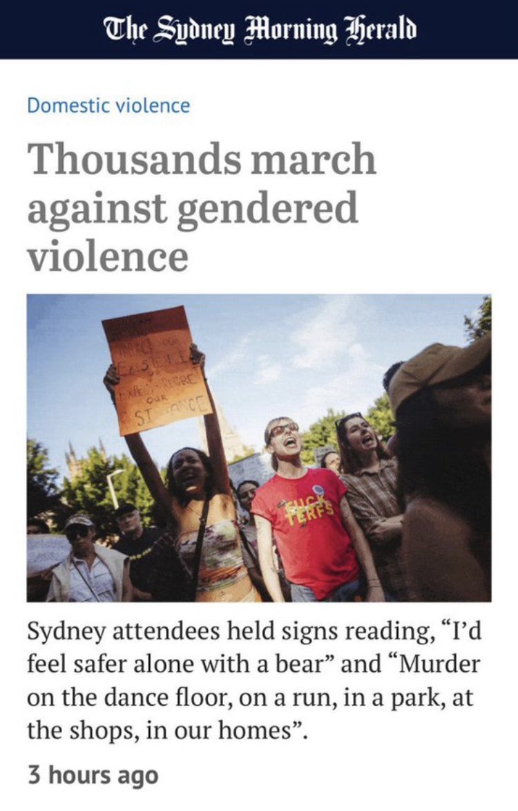 I can’t get back to sleep. I’m so enraged & distressed to see myself as the exception to women who should be spared domestic violence. Trans rights activists are the most violent men I have ever encountered. A national newspaper @smh is centring a perpetrator in a post about DV.