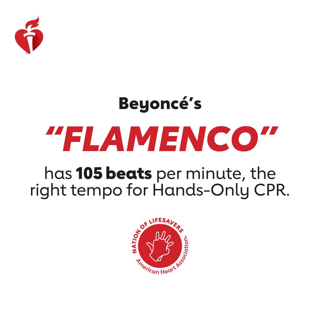 Still have #CowboyCarter on repeat? Us too! Because @Beyonce’s music could help you save a life with Hands-Only CPR. Remember, if you see a teen or adult collapse, call 911, then push hard & fast in the center of the chest to the beat of FLAMENCO. #NationofLifesavers #QueenBey
