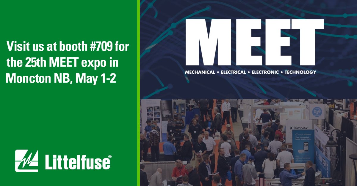 Come visit with Littelfuse associates Jarrod Pridham and Kehinde Ehinen at MEET expo in Moncton, NB. This expo features the newest equipment, products, and technology in various sectors. bit.ly/3UB6RCE #MEETSHOW #ElectricalSafety #WorkplaceSafety #Littelfuse