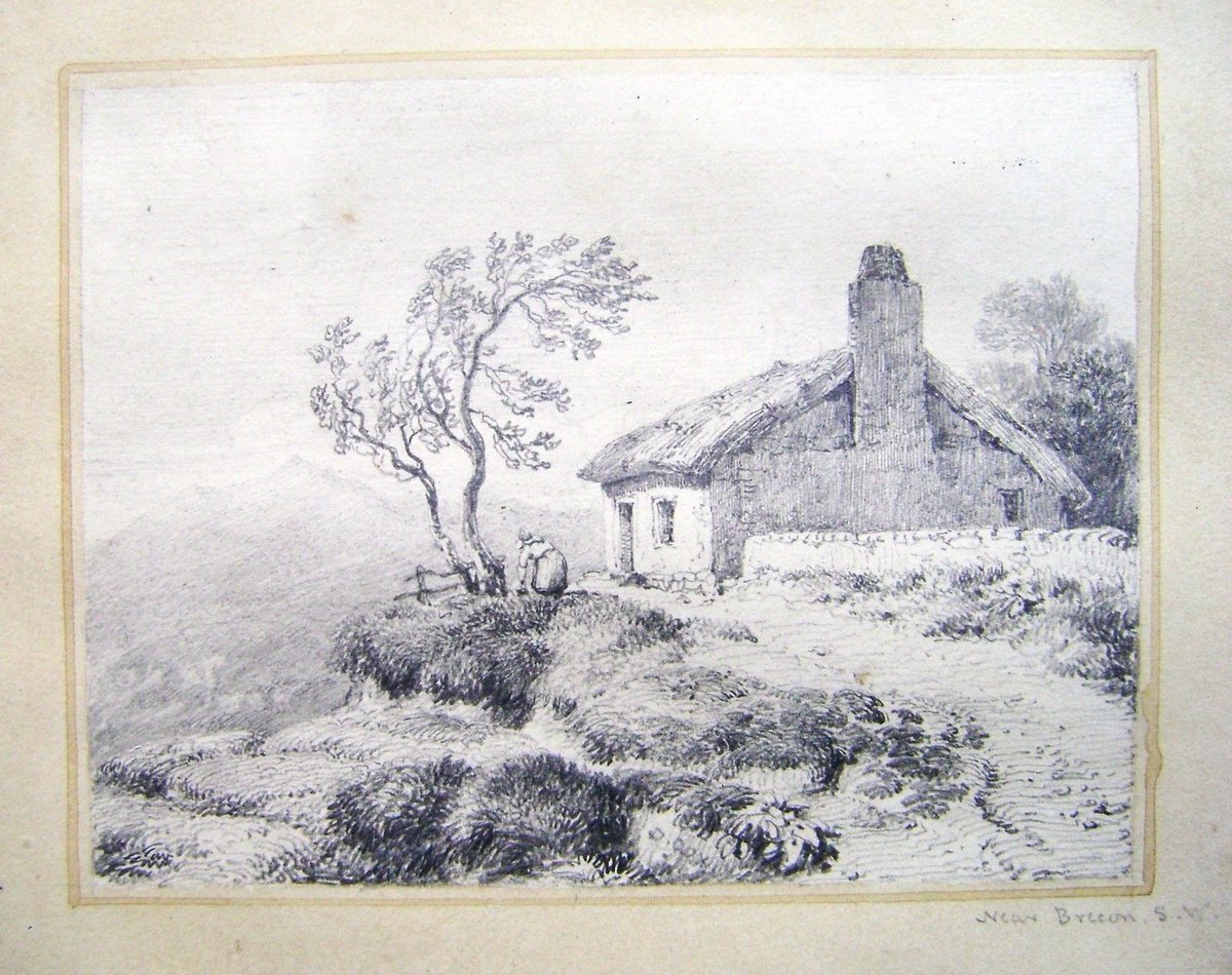 My favourite artist, David Cox (1783-1859), was born on this day 241 years ago. To celebrate his birthday, I'm tweeting some images of his work. I have this sweet little pencil drawing of a cottage near Brecon. Happily, the seller hadn't spotted the signature, bottom centre...