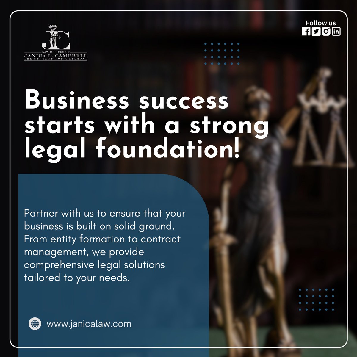 🌟 Is your business built on a strong legal foundation? 💼 Let us help you lay the groundwork for success! Partner with Janica Law to ensure your business is legally sound from the start.

#BusinessLaw #LegalFoundation #Entrepreneurship #StartUpSuccess #BusinessSuccess #JanicaLaw