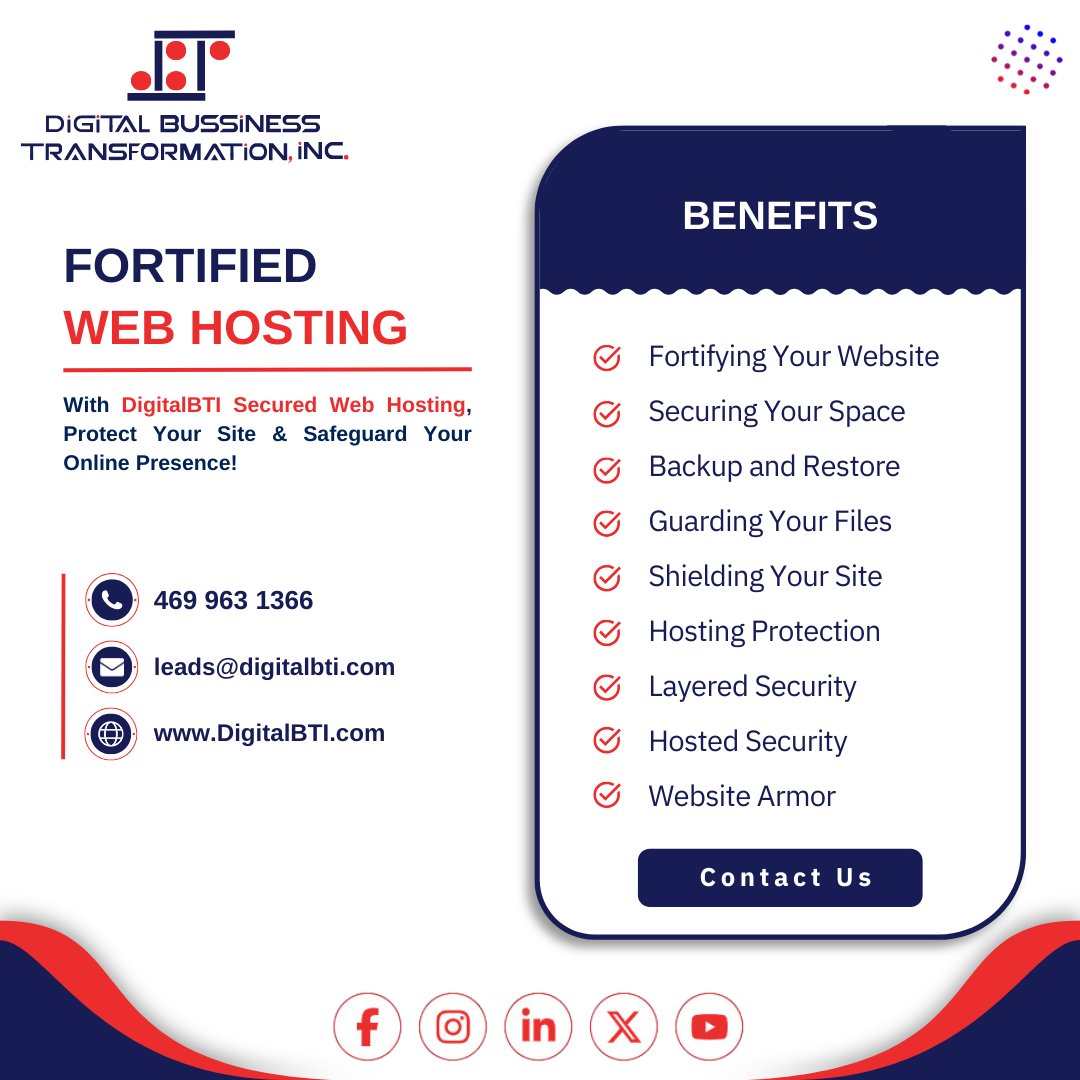 Invest in reliable web hosting from DigitalBTI to strengthen the security of your website! Make sure your online presence is protected with features like user security and server-side protection. For peace of mind, go with dependable hosting. 💻🔒  

Contact Us At:
Call: 469  ...