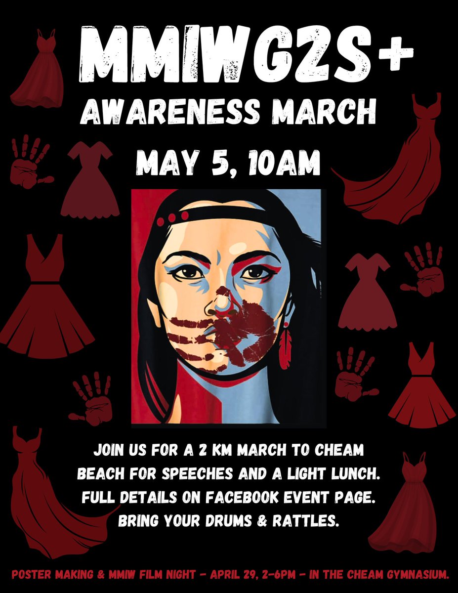 Join our March this Sunday, May 5th (leaving at 10am)!  Further details at cheam.ca/2024/04/cheam-…

#MMIW #sacrednotdisposable #notforgotten #indigenous #reconciliation #firstnations #nationalinquiry #justice #equality #reddress