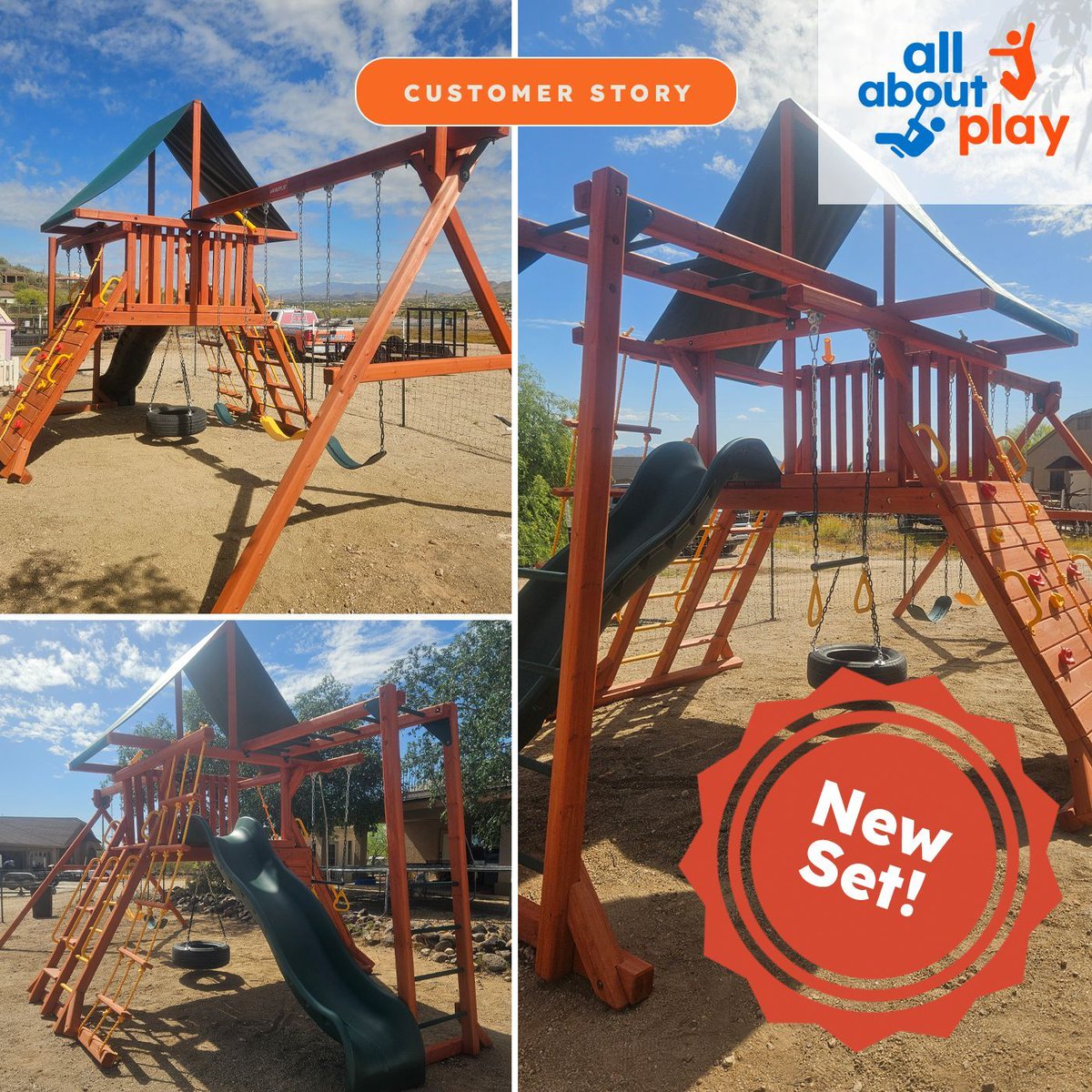 Exciting news! 🦁🐒 The Carver family just got their very own Lion's Den playset with Monkey Bars from All About Play! 🎉 Transform your backyard into a hub of adventure with our wide selection of playsets, trampolines, and more! Visit us today! #AllAboutPlay #BackyardFun 🌟