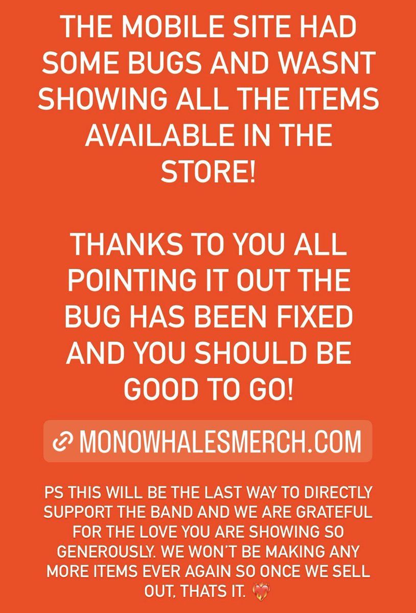 Bugs on the site have been fixed for the final fire sale 🙏 monowhalesmerch.com