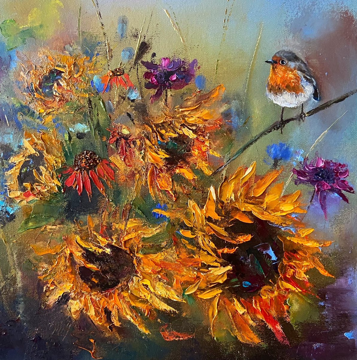 🌻 For all sunflower and robin lovers! Sharing one of my oil paintings, 40cm x 40cm, featuring these beautiful subjects. I hope it brings some sunshine ☀️ to your day!

paintingsbyanna.etsy.com/listing/160889…