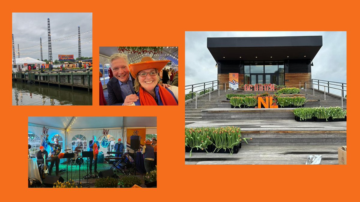 Looking back at a great weekend of #KingsDay celebrations: 🇳🇱👑 📸1: Having fun at the Office Olympics playing typical Dutch games: spijkerpoepen, koekhappen, eierrace. 📸2: Celebrating with @KLM at @Dulles_Airport. 📸3: Dutch community enjoying at the Wharf in Washington, D.C.