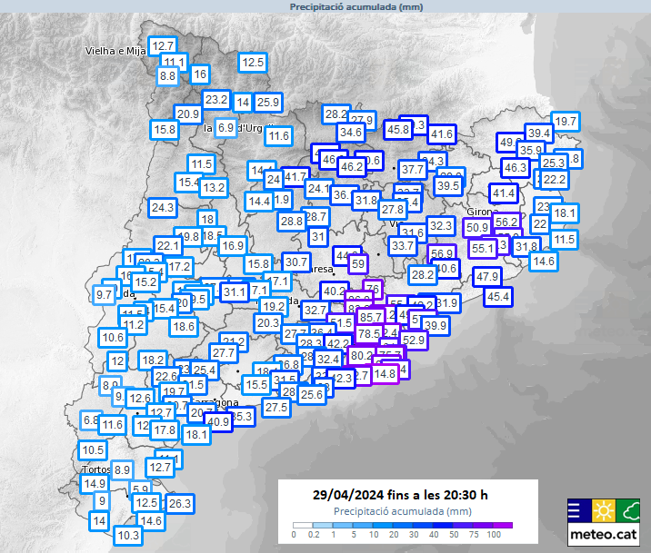Al conjunt de Catalunya, avui dilluns ja és el dia més plujós des del 23/11/2021.

Aquest vespre la pluja s'ha intensificat al tram inferior de la conca del #Llobregat i al llarg del dia (fins a les 20:30 h) l'estació de #Viladecans acumula 115 mm #BaixLlobregat