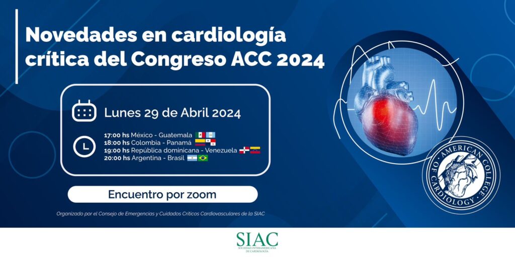 #CuentaRegresiva Hoy, @EmergenciasSiac nos trae un nuevo webinar: Novedades en cardiología crítica del Congreso #ACC 2024. Encuentra más información e inscríbete en siacardio.com/academia/webin…