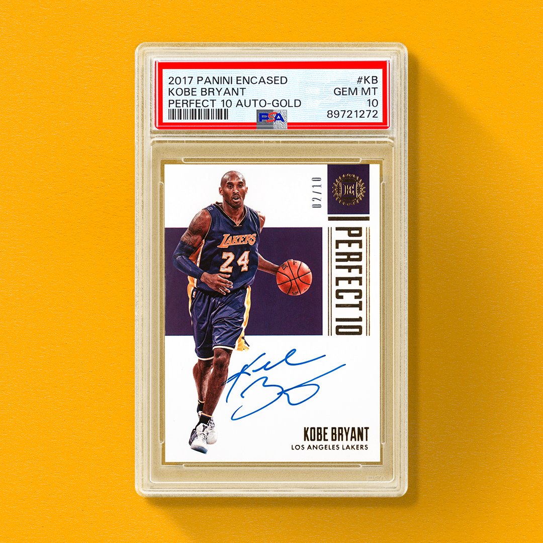 𝙅𝙐𝙎𝙏 𝙂𝙍𝘼𝘿𝙀𝘿 🔟🐍 Serial-numbered /10, 'Perfect 10' classification and now a PSA 10 grade. The late Kobe Bryant put his bold signature on this Pop 1 Gold parallel gem – an auto that always makes a statement when it passes through the grading room.