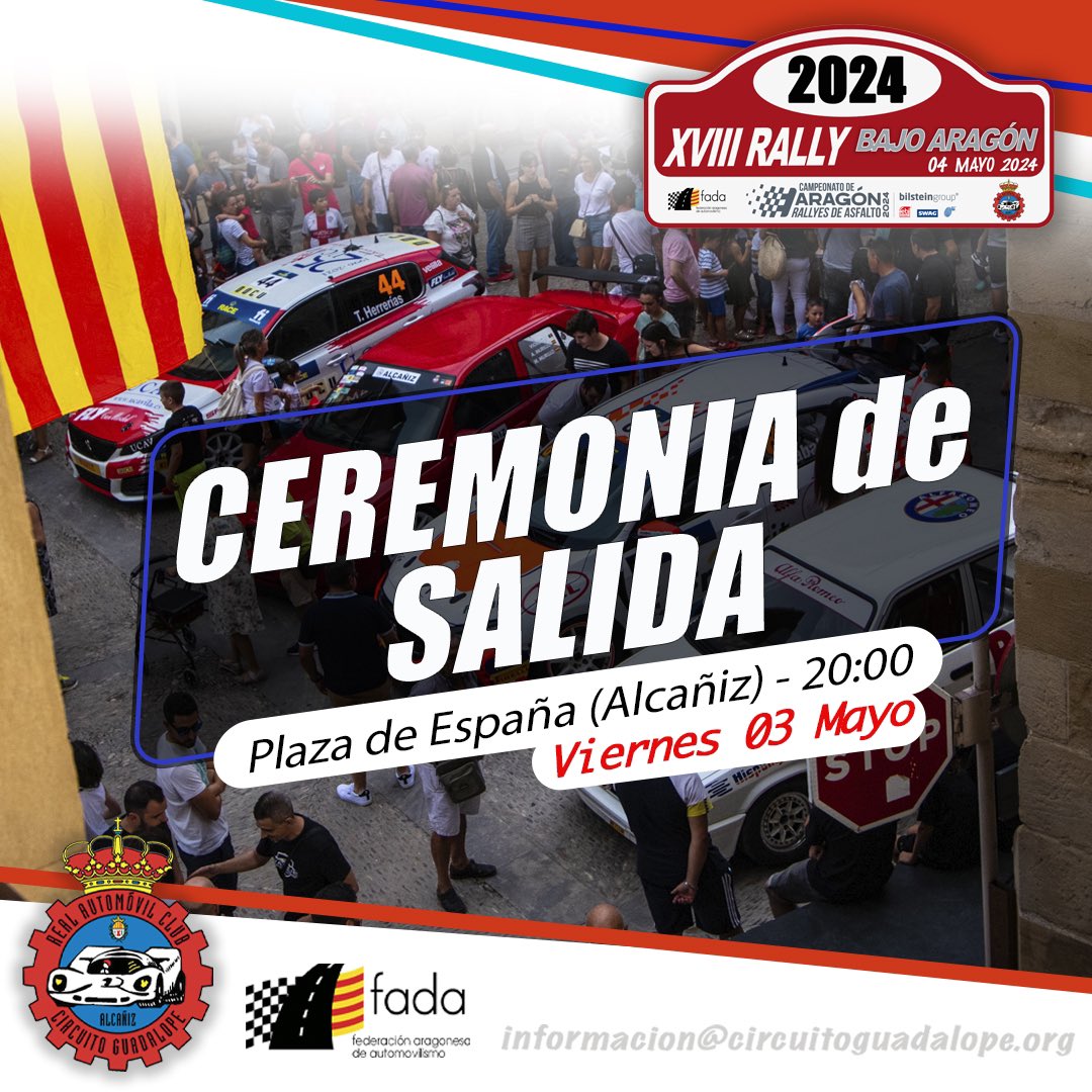 🚨ATENCIÓN, EL RALLY BAJO ARAGÓN ARRANCARÁ DE NUEVO DESDE LA PLAZA DE ESPAÑA DE ALCAÑIZ‼️

📍El próximo viernes día 3 de mayo se celebrará la ceremonia de salida del XVIII Rally Bajo Aragón en la Plaza de España de Alcañiz. Los vehículos empezarán a desfilar a las 20:00.