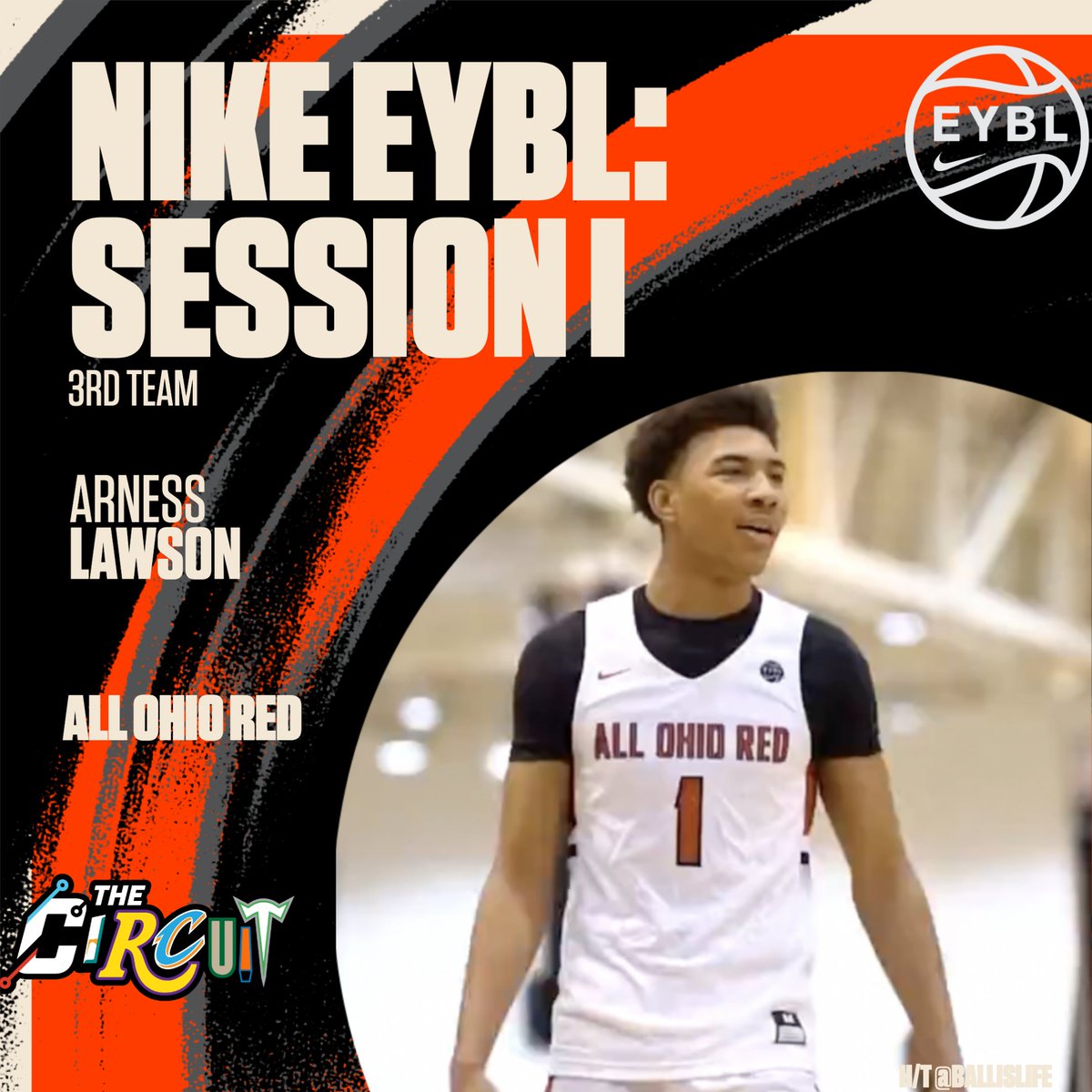 Nike EYBL Session I | 3rd Team 🥉 Arness Lawson | All Ohio Red | 2025 Averages ➡️ 22 PPG, 3.0 RPG, 3.0 APG, 2.0 APG (2 games) All-Circuit Awards ⤵️ thecircuithoops.com/news_article/s… @NikeEYB #2024EYBL