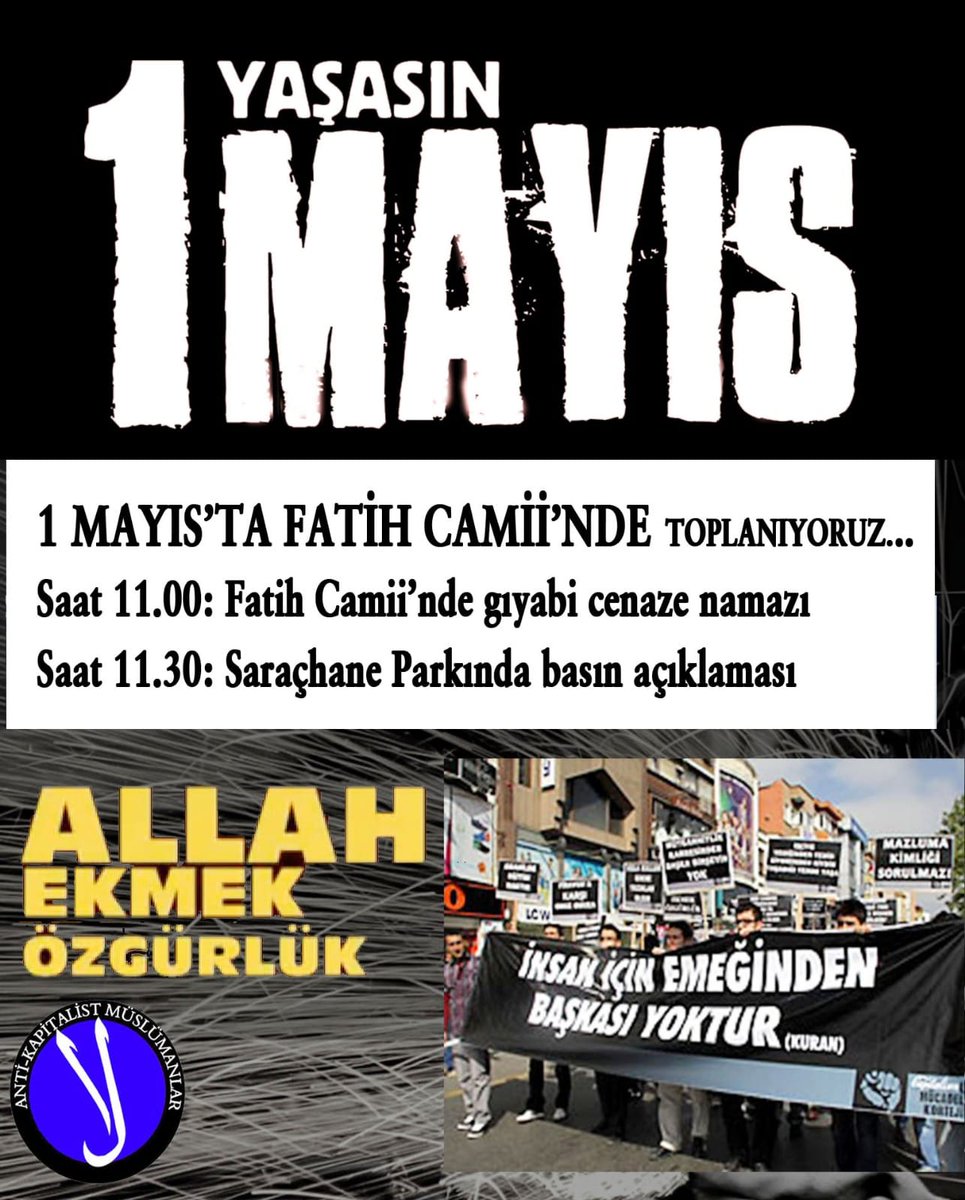 Fatih Camii'nde toplanıp 1 Mayıs'a gidiyoruz. 12 yıldır devam eden bu geleneği büyütelim, destekleyelim, katılalım.