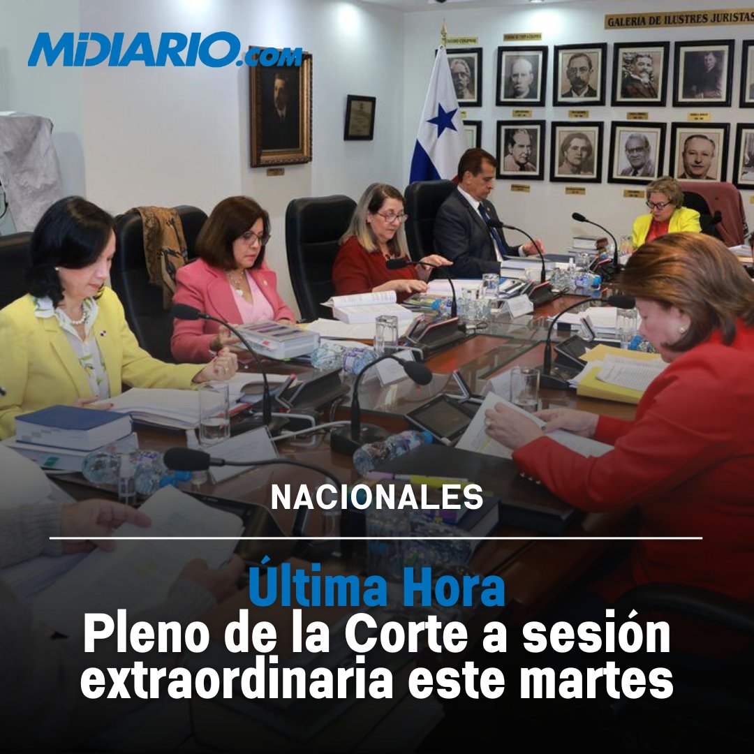 La Corte Suprema de Justicia de Panamá celebrará un pleno extraordinario, según confirmaron fuentes judiciales. La reunión tiene lugar en un contexto de gran expectativa por la decisión pendiente sobre la candidatura presidencial de José Raúl Mulino. midiario.com/nacionales/ult…