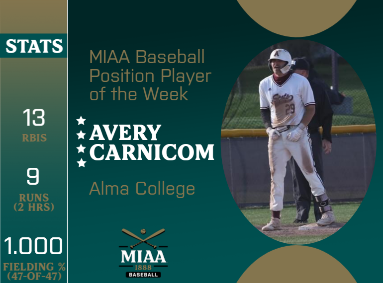 #D3MIAA Baseball Athletes of the Week | April 29, 2024 ⚾️

Pitcher:
Chase Balhoff, <a href="/AlmaScots/">Alma College Scots</a> 
miaa.org/x/yeqon

Position Player:
Avery Carnicom, <a href="/AlmaScots/">Alma College Scots</a> 
miaa.org/x/4slhz

#MIAAbsb #GreatSince1888
