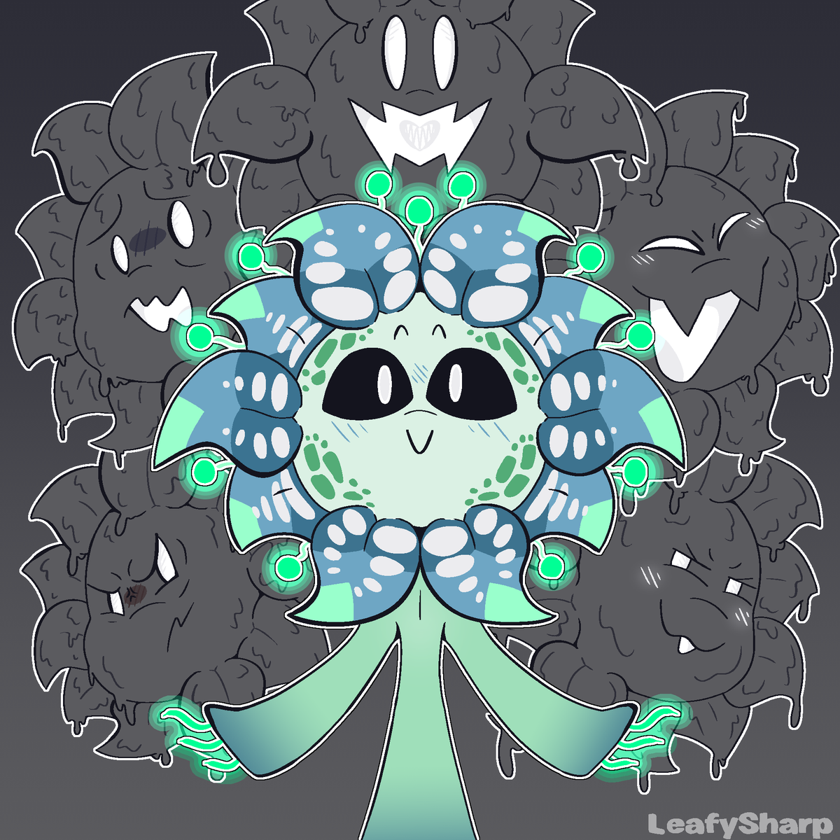 I was originally making this as a new profile pic, but realized this was a bit too complex... oops. mint-themed alien flower (also im gonna try to post more fr no cap [prob cap])