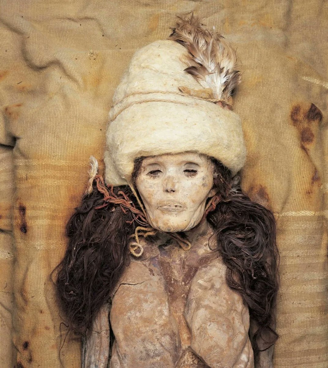 Reconstruction of a female Tarim Mummy from the Xiaohe Cemetery in Lop Nur, Xinjiang, China(3800 yrs ago). She is given the nickname as the 'Princess of Xiaohe'.