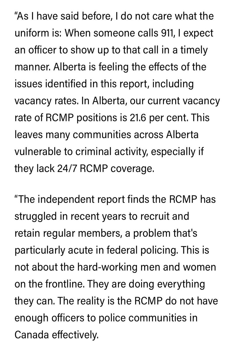 The Alberta Minister of Public Safety and Emergency Services Mike Ellis has released an alarming advisory report showing that the vacancy rate of RCMP positions is an astounding 21.6 percent. “The reality is the RCMP do not have enough officers to police communities in Canada