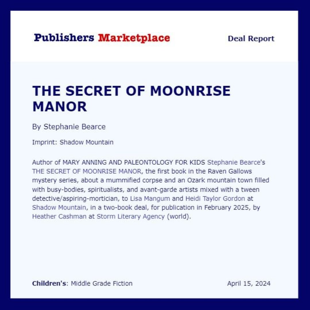 @StephanieBearce just landed a book deal with the first pages she entered in one of our contests! Bearce won our Middle-Grade Mystery contest back in 2022. We can't wait to read your book 🤩 #bookdeal #publishersmarketplace #writer #bookdeals #mysteryseries #bookse