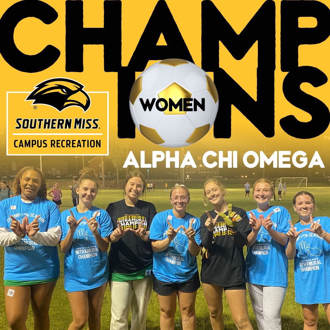 somisscampusrec's tweet photo. Speaking of #Champions, here are your #USMintramurals 7v7 soccer victors:  Socanela (men), Alpha Chi Omega (women), and the GodSquard (co-rec). #USMCampusRec #USMRecLife #SMTTT #BeAChampion #bootedthecompetition https://t.co/L5mqSo7frL