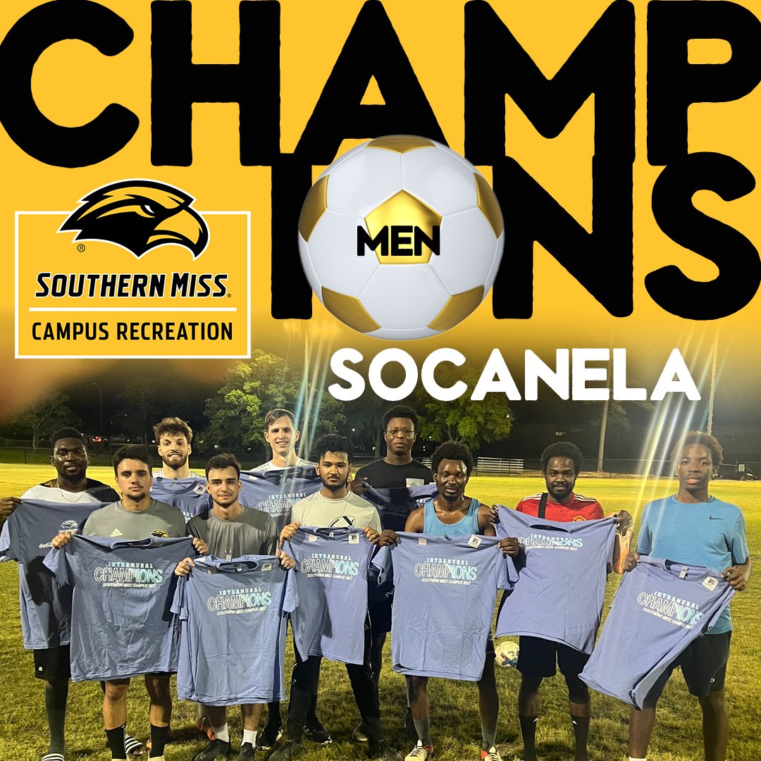 somisscampusrec's tweet photo. Speaking of #Champions, here are your #USMintramurals 7v7 soccer victors:  Socanela (men), Alpha Chi Omega (women), and the GodSquard (co-rec). #USMCampusRec #USMRecLife #SMTTT #BeAChampion #bootedthecompetition https://t.co/L5mqSo7frL