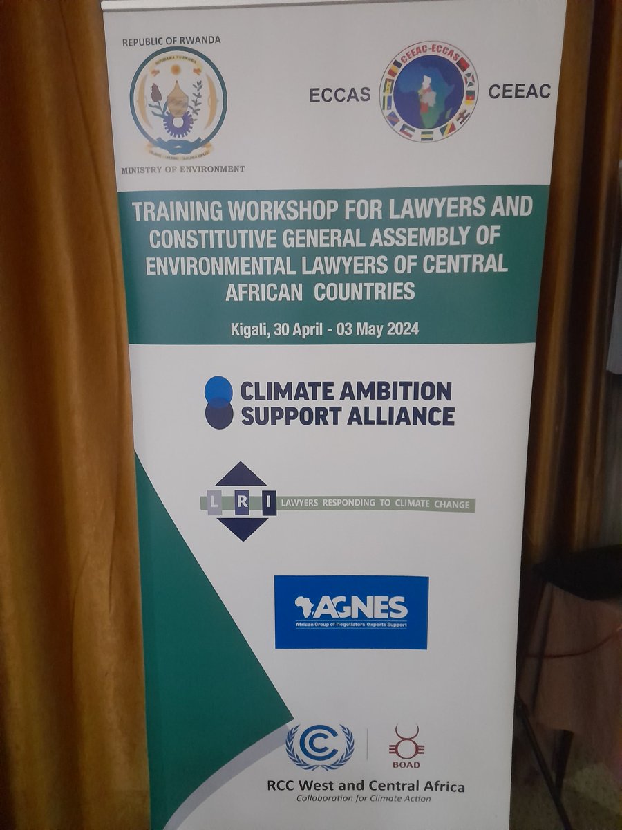 1/3. THE STAGE IS SET IN #Kigali Environmental legal experts in #CentralAfrica are from tomorrow to 3rd May 2023 converging for a Training Workshop for Environmental Lawyers and the Constitutive General Assembly of the Network of Environmental Legal Experts of Central Africa.