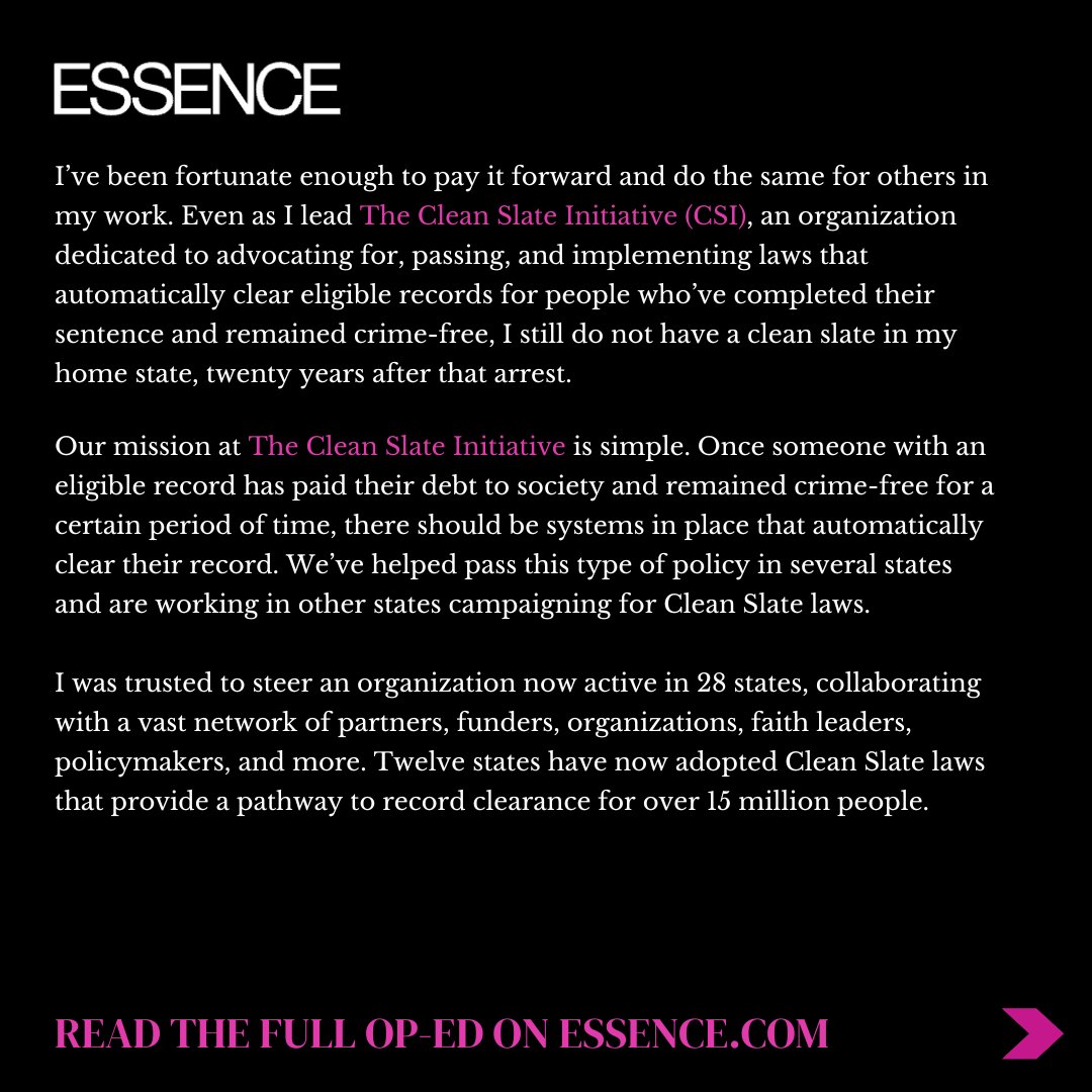 Throughout Second Chance Month, I have had the opportunity to share my story & more about our work at CSI. But for me, advocating for #SecondChances is a year-round pursuit. Thank you, @essence! loom.ly/vz3esVs