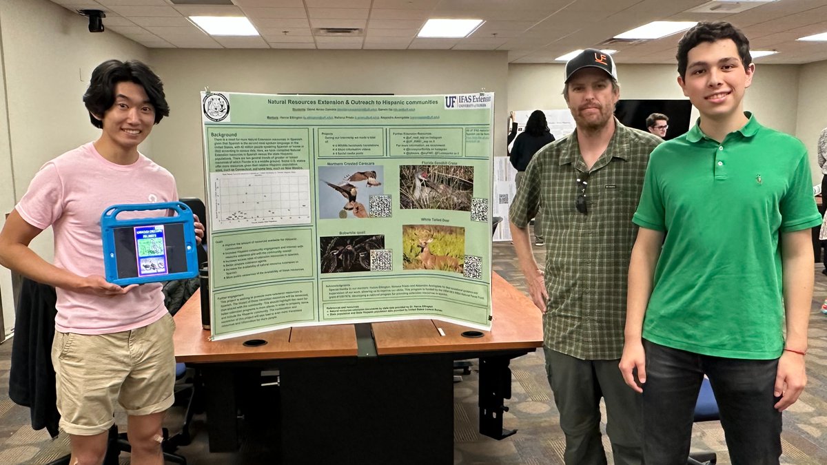 Last week, Darwin Ge (left) and David Arceo Zamora (right), undergrad interns with Dr. Hance Ellington's Rangeland Wildlife lab, presented a poster on their translations of wildlife extension documents to Spanish. This internship was part of the Active Learning Program at UF.