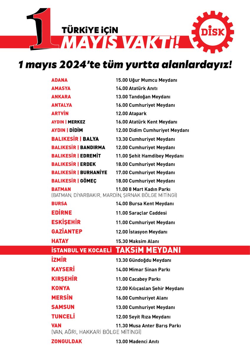 Ekmek, Adalet ve Hürriyet için Türkiye'nin dört bir yanında haydi #1Mayıs'a; İstanbul'da Taksim #1Mayıs alanına!