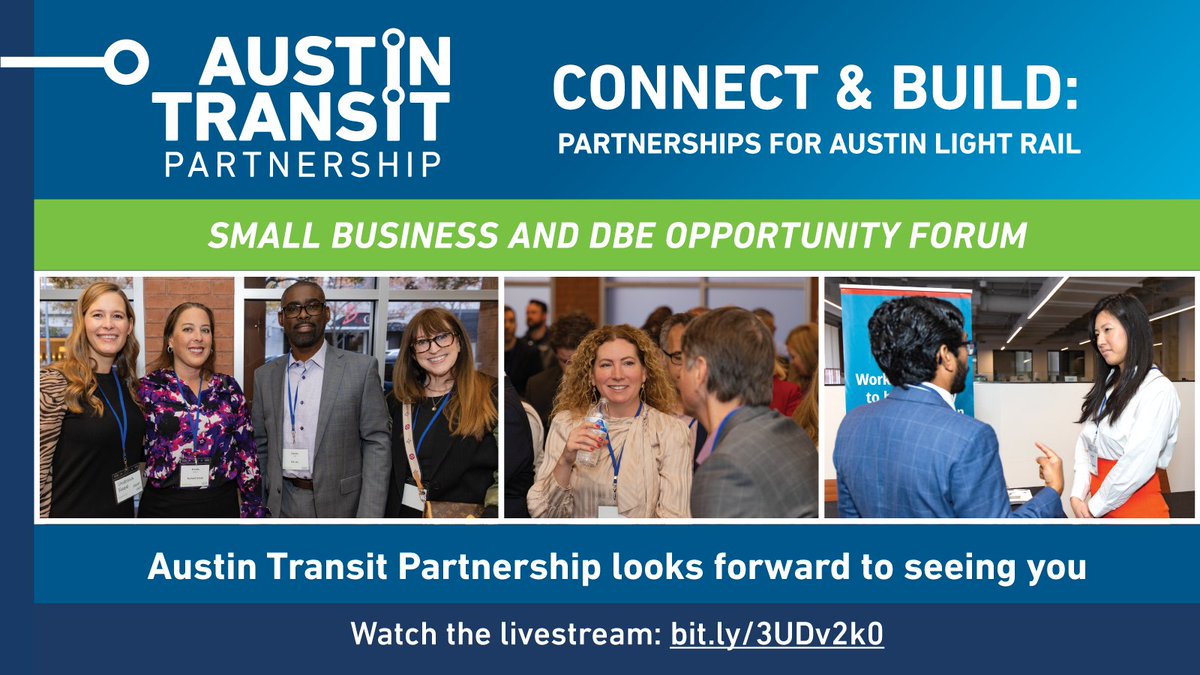 Connect & Build: Partnerships for Austin Light Rail is tomorrow. Austin Transit Partnership looks forward to welcoming our business community. 🔗 Watch the livestream beginning at 9:30 a.m. bit.ly/3UDv2k0