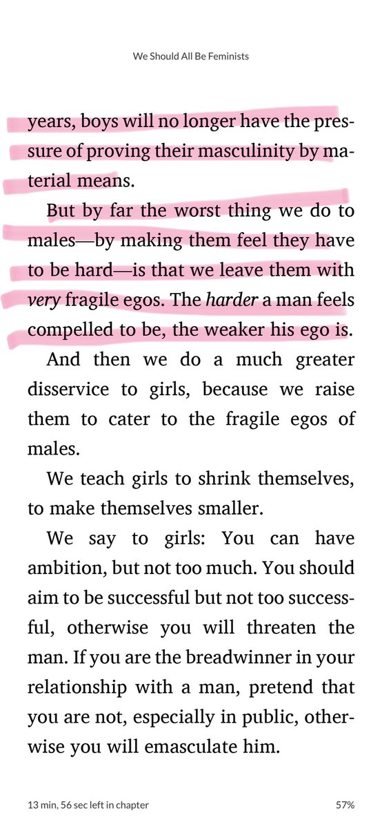 holbasaurus's tweet image. Some excerpts from @ChimamandaReal ‘s “We Should All Be Feminists”

This entire discourse is phenomenal. 

We tend to forget that true feminism uplifts men too.