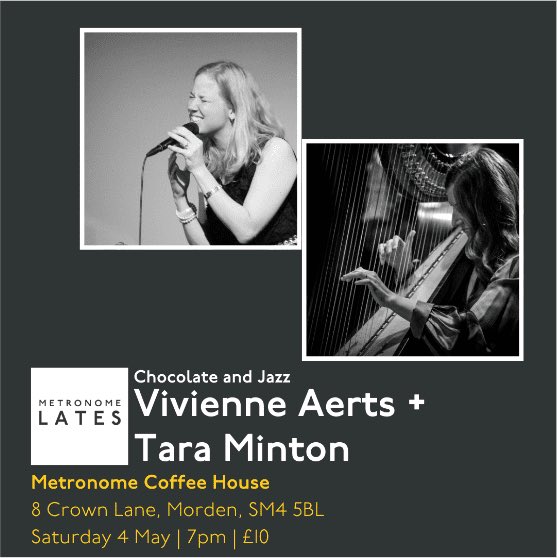I can’t wait to play with Vivienne Aerts at Metronome Coffee House this Saturday. It’s going to be a special concert of jazz with chocolate tastings!

ticketsource.co.uk/whats-on/morde…