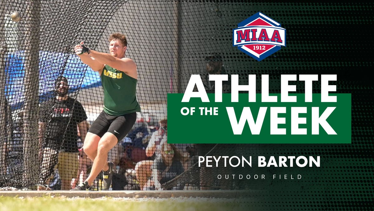 Peyton Barton is the MIAA Men's Field Athlete of the Week for the 4️⃣th time this season 🦁 Not one, but 2️⃣ victories on Saturday! 🥇 Hammer Throw 🥇 Discus Throw