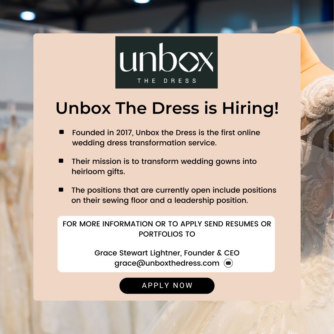UNCG_CARS's tweet photo. Attention CARS graduates!!

Unbox the Dress is looking for CARS graduates to apply!

Check out their website at https://t.co/8Dg5QwtwVD

To apply please contact Founder &amp; CEO Grace Stewart Lightner at grace@unboxthedress.com

#uncg #uncgcars #unboxthedress #applynow #jobs https://t.co/UmOPYy30Vz