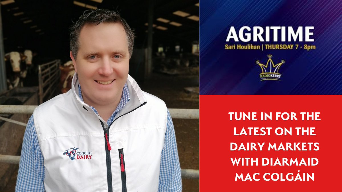 📻 Our CEO, @Diarmaid_Mac_C joins Sari Houlihan on @radiokerry's #Agritime on Thursday sharing the latest on the dairy markets. 🙌 Tune in if you have questions about milk prices 🥛 and want to know what we’re seeing with the dairy markets 🌎 📲 Download the free @ConceptDairy…