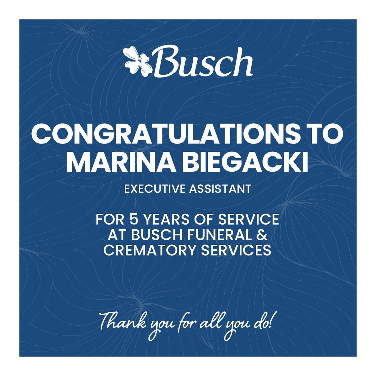 buschcares's tweet image. Join us in wishing Executive Assistant Marina Biegacki a Happy Work Anniversary! 🎉 Please leave your congratulations in the comments below. #workversary