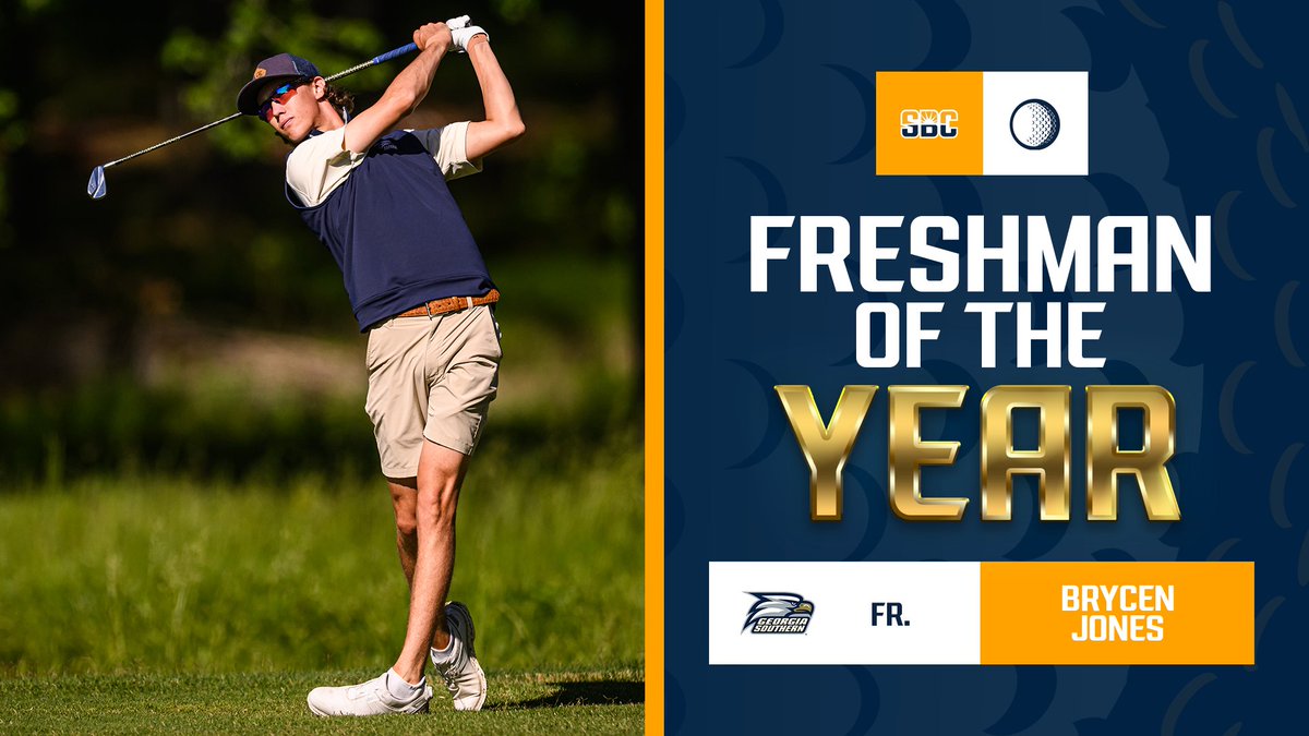 𝗙𝗥𝗘𝗦𝗛𝗠𝗔𝗡 𝗙𝗘𝗔𝗧.

@GaSouthernGolf's Brycen Jones garners 2024 #SunBeltMG Freshman of the Year honors after tallying three top-10 finishes, including two top-five finishes and one tournament victory during his debut campaign.  ☀️⛳️

📰 » sunbelt.me/4djZjeF