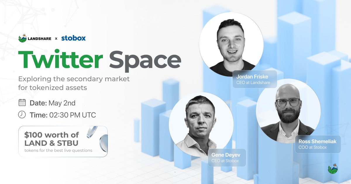 🎙️ Don't miss out on an exciting conversation this Thursday, where we'll be exploring secondary market opportunities for tokenized assets with @StoboxCompany 🗣️ Speakers: @FriskeJordan, @DeyevGene, @RossShemeliak 🗓️ May 2nd, 02:30 PM UTC 🏆 $100 worth of $LAND + $STBU tokens