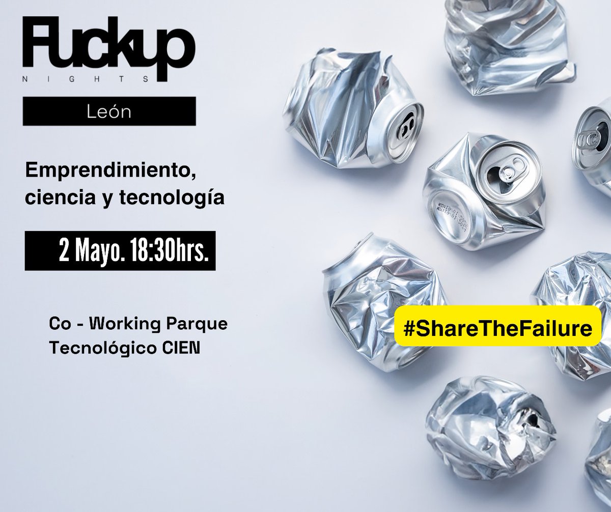 ¡Nuestra siguiente FuckUp Night ésta semana! Vive una noche de fracasos en la que conectaremos con 3 emprendedoras/es! 2 de mayo 6:30 PM Lugar: Co working piso 3 del Parque Tecnológico 100. Registro indispensable bit.ly/3U6KlQv #DrinksNetwork&FUN