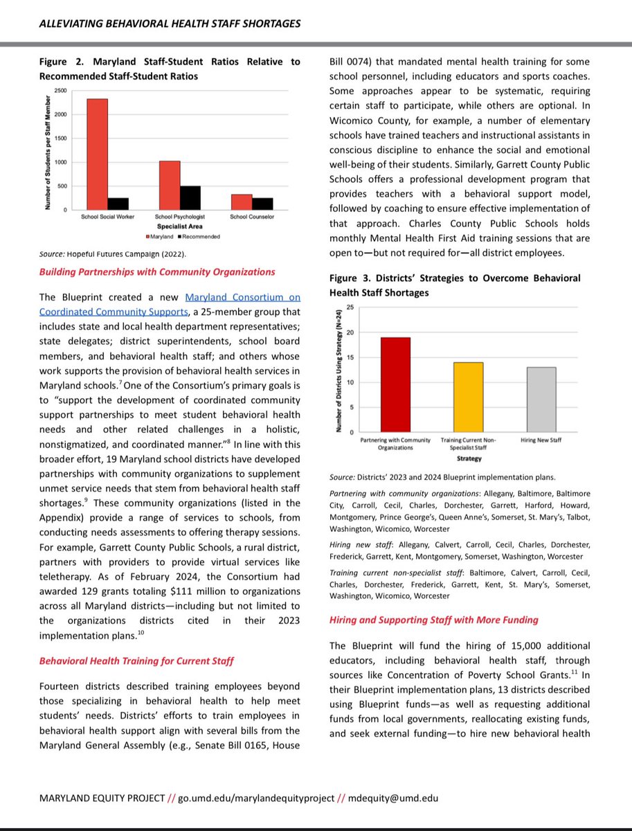 Great collab w/ @UMDCollegeofEd st/postdoc on this Research Brief for the @MDEquity we write about how Maryland school districts are addressing (or not) school- based mental health staff shortages & the need for community-based partnerships education.umd.edu/sites/default/… #blueprint 🤓