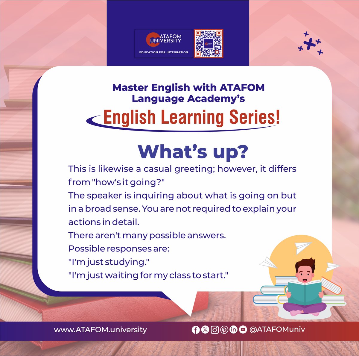 Master English with ATAFOM University's immersive series!

Elevate your language skills and unlock new opportunities. Enroll today!

#ATAFOMUniversity #LanguageMastery #EnglishLanguage #EducationForAll #LearnEnglish #LanguageLearning #HigherEducation #ATAFOM…