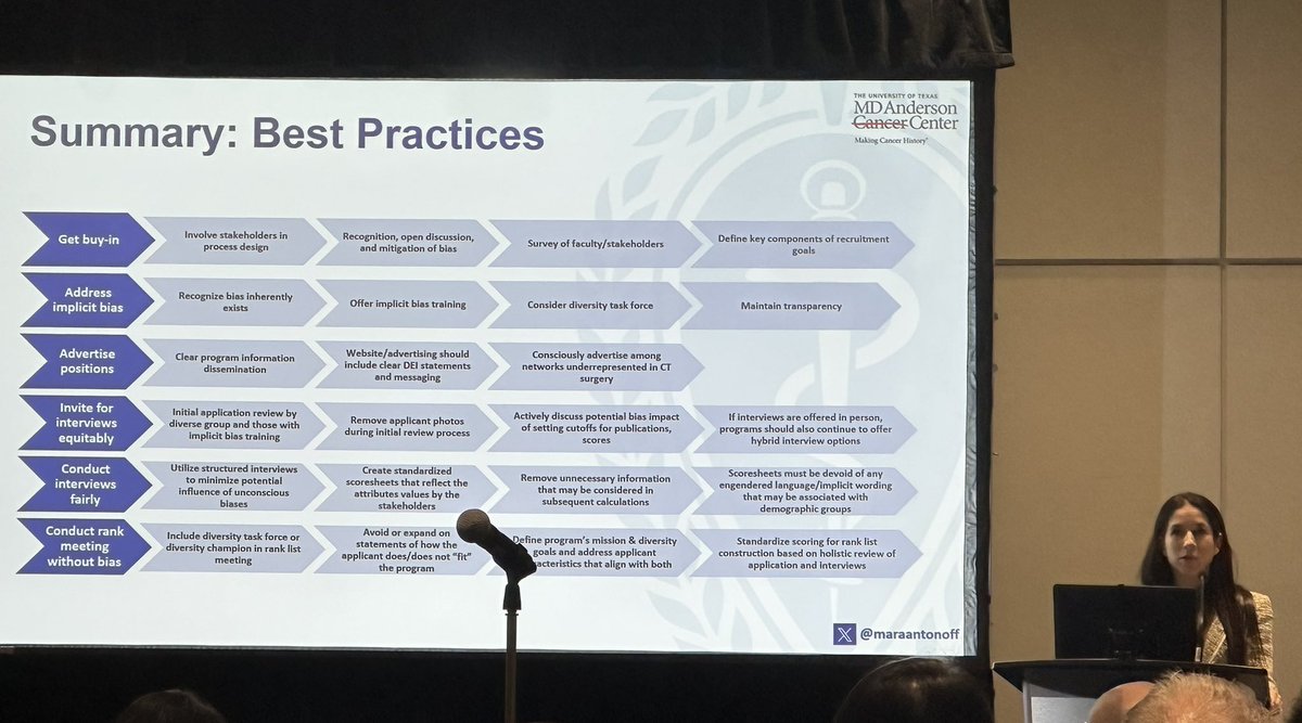 Dr. @maraantonoff championing “Holistic Assessment and Retention throughout Residency Training” to recruit and train the best individuals into our future leaders #AATS2024 @AATSHQ @WomenInThoracic