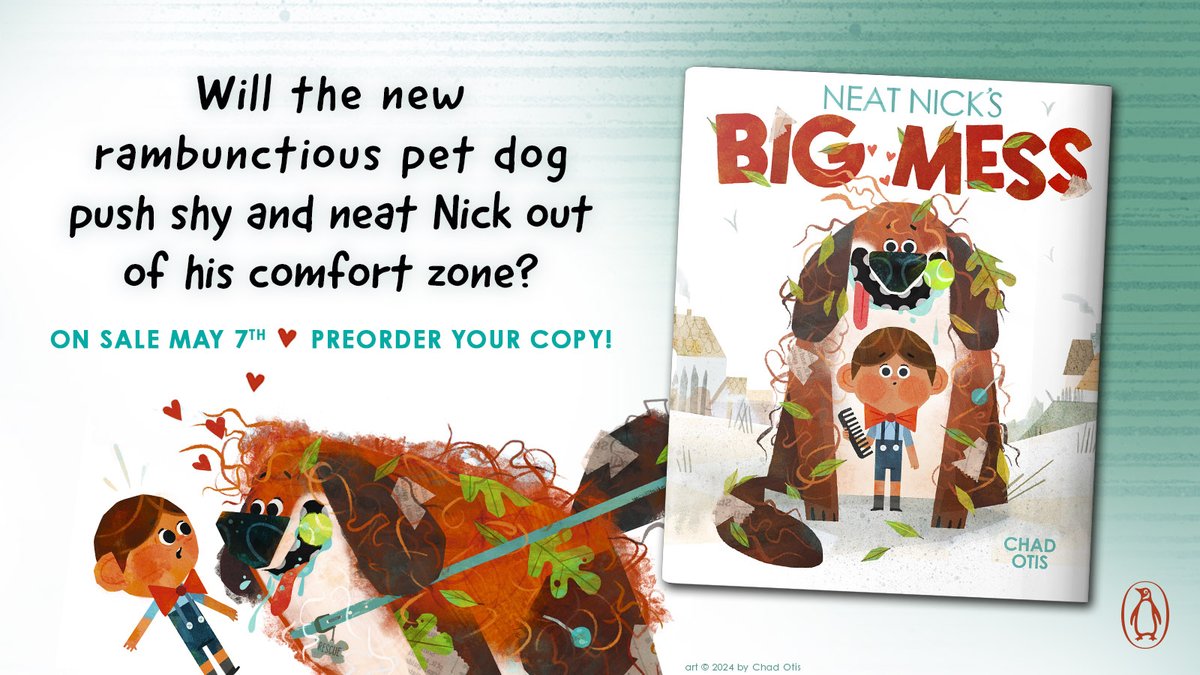 Coming Soon: NEAT NICK’S BIG MESS by @chadsbooks A rambunctious pet dog helps an introverted, anxious boy leave his comfort zone in this endearing and very funny picture book. On Sale 5/7 🚨