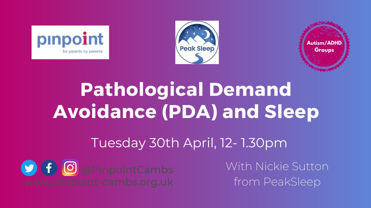 Last chance to book! Nickie Sutton is back to explore how PDA can impact sleep. As always, Nickie will be giving tips and strategies and a chance to ask questions as well. Book here: ow.ly/91FC50R34e5 #PDA #AutismParenting #SleepStrategies #Neurodiversity #ParentSupport