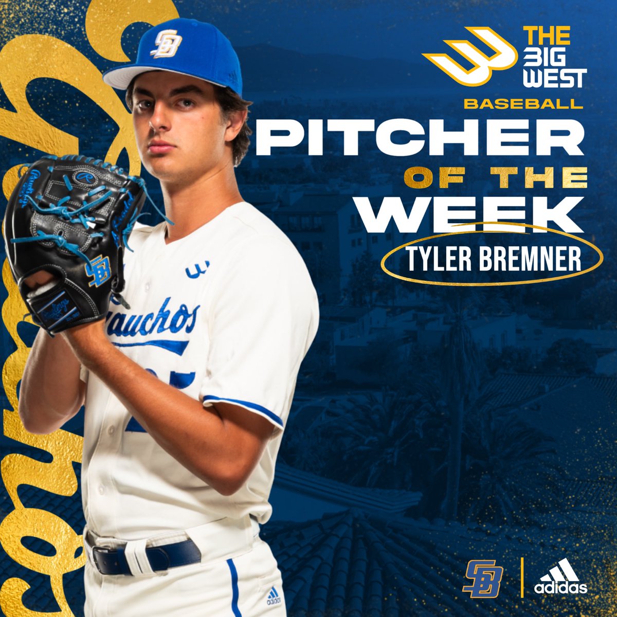Tyler Bremner is your Big West Pitcher of the Week! In his eight innings pitched, Bremner shutout the Titans giving up just two hits and one walk to close out Game 3 and secure Santa Barbara’s third consecutive series sweep! #GoChos