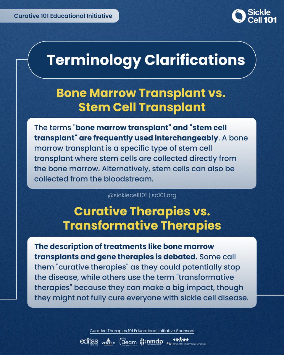 Debating 'curative therapies' vs 'transformative therapies' for #sicklecell treatment. What's your take? Learn more about bone marrow transplants and gene therapies aiming to improve lives. #CurativeSCD101 #sicklecell101