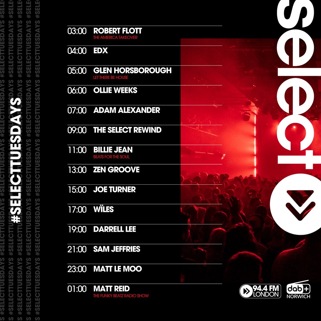 #SelectTuesdays 🤩⁠ Huge line-up to help you through!⁠ Lock in tomorrow, you won't regret it. 🫡⁠ ⁠ 📻 94.4FM LDN & DAB+ LDN, Norwich & Brighton⁠ 👩‍💻selectradioapp.com ⁠ 📱SelectRadioApp ⁠ 📲@tunein⁠ 🖲 or simply ask Google or Alexa ‘Play Select Radio’