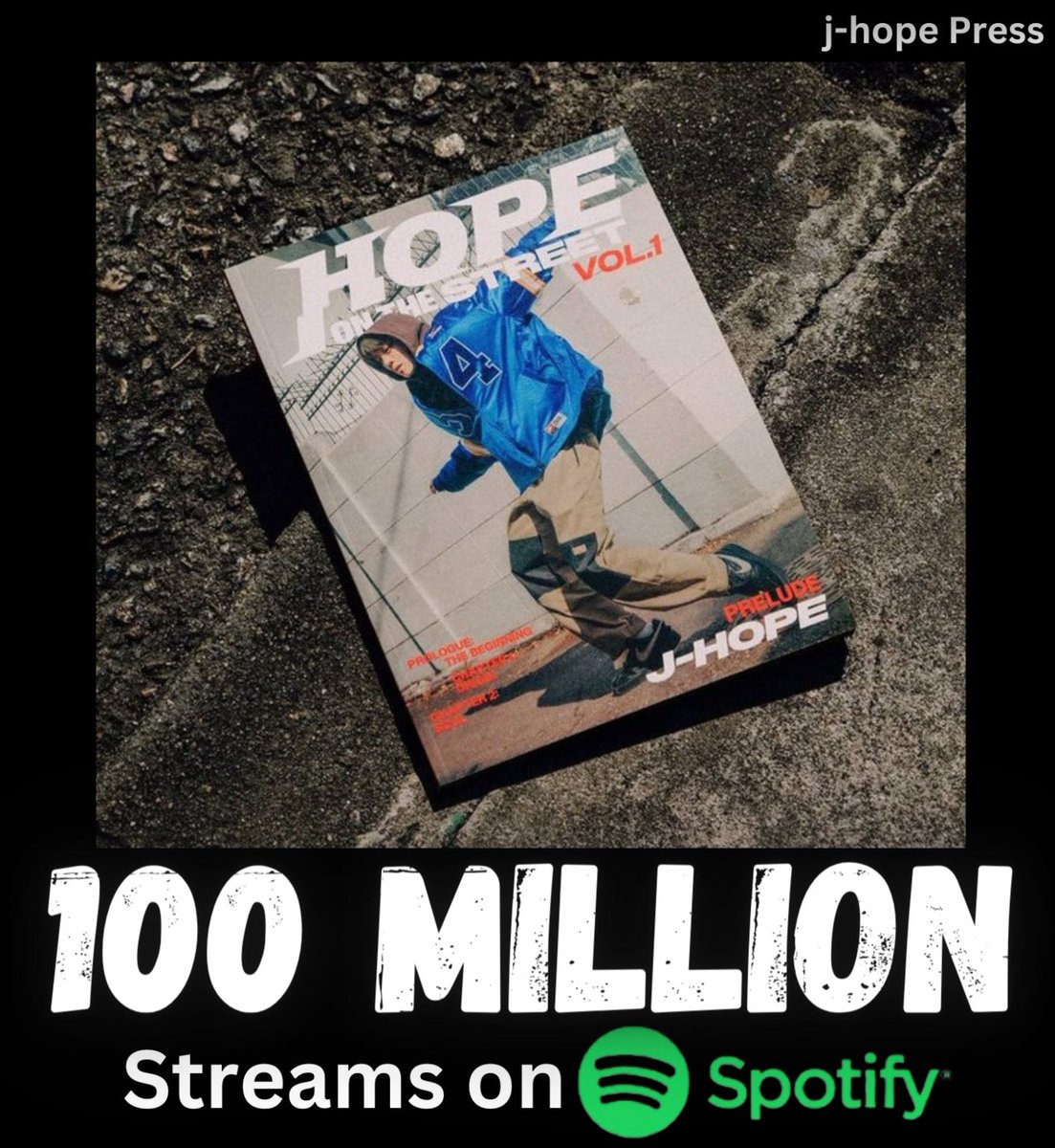 "HOPE ON THE STREET VOL.1" by j-hope has surpassed 100 million streams on Spotify!
:open.spotify.com/album/5mqxdPWQ…

#jhope #제이홉 #HOPE_ON_THE_STREET