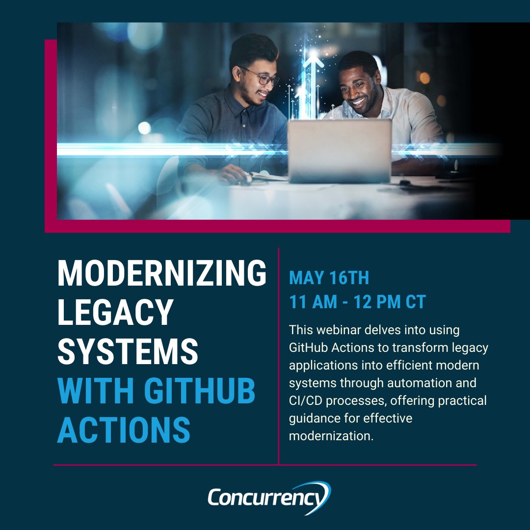 ConcurrencyInc's tweet image. Learn how to revolutionize your legacy systems and embrace modern practices in our upcoming webinar, Modernizing Legacy Systems with GitHub Actions.
Register now at this link: ow.ly/5y1Q50Rpzcp
#LegacySystemModernization #GitHubActions #Automation #techcommunity