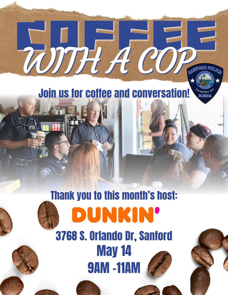 Join us for our next Coffee with a Cop at @dunkindonuts 
#coffeewithacop 🍩🍩🍩